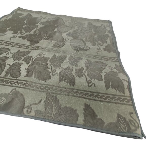Vtg Green Cloth Napkins Jacquared Satin 16" Set Of 4 Pear Grape Ivy Fabric Olive - Picture 11 of 14